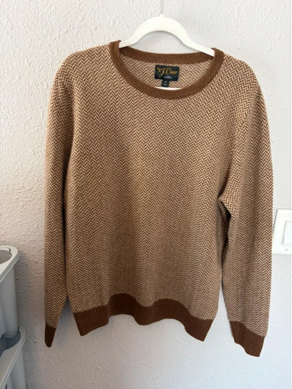 Men's J.Crew 100% Cashmere brown herringbone sweater size M